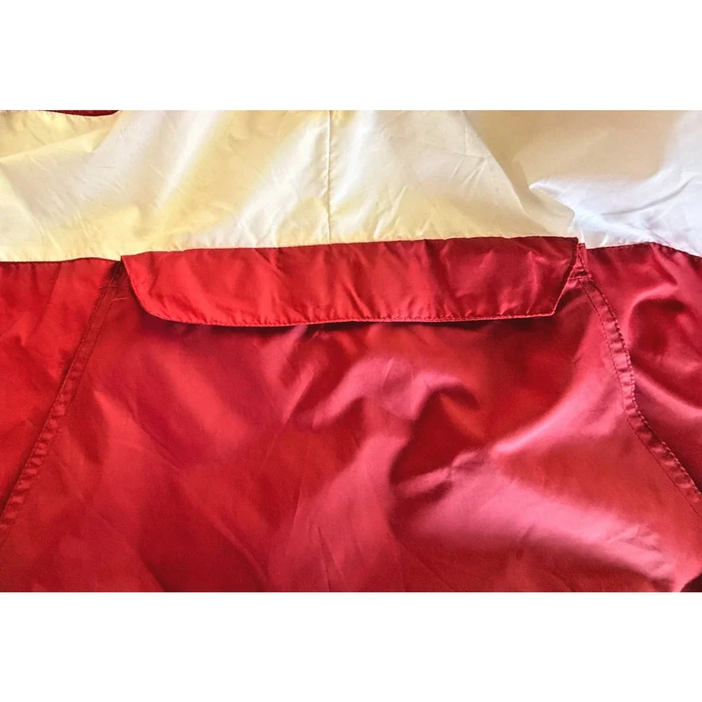 Charles River Red White Windbreaker Mens L 90s Retro 1/4 Zip Hooded Jacket Nylon